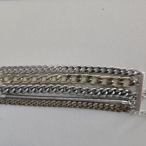 Silver and Gold Curb Chain Bracelets Set